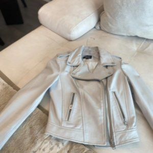 NWT LAMARQUE Donna Gray Leather Moto Biker Jacket Size Exra Small